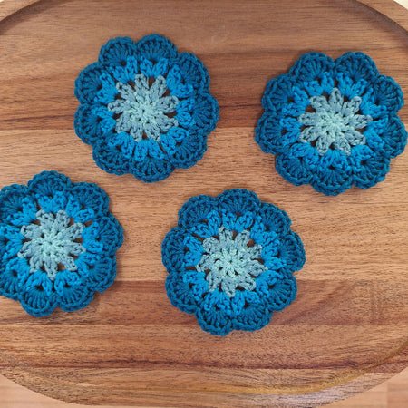 crochet drink coasters in a set of four - Ombre style