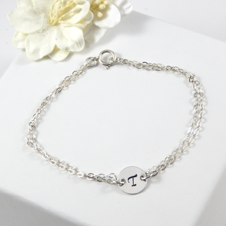 Personalized Initial Disc Bracelet Sterling Silver