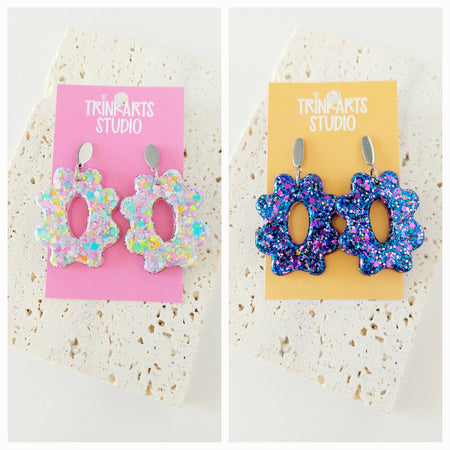 Large Resin Glitter Flower Dangle Earrings