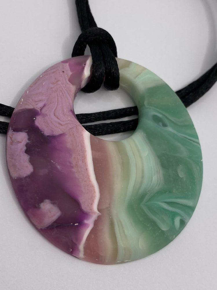 pendant purple green white with necklace close up