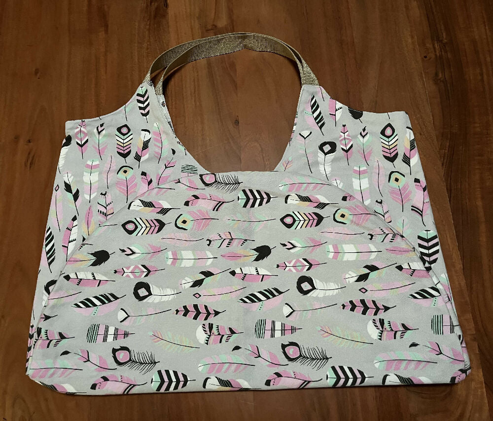 Reversible Tote Bag with pocket - pink/grey