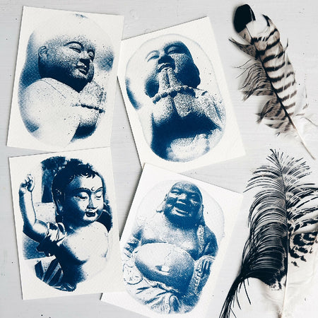 Buddha Original Cyanotype Prints, Set of Four, 4x6 inches