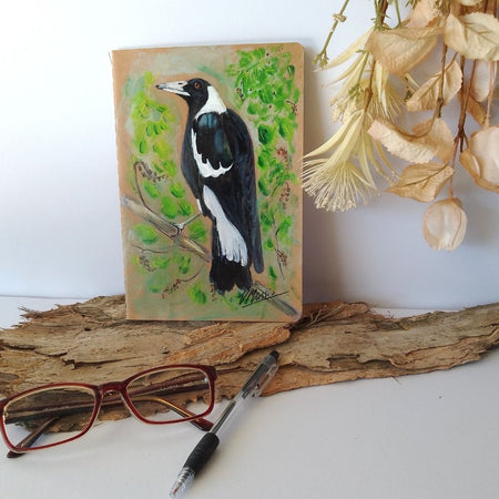 Handpainted Magpie Cotton-Bound Notebook/Sketchbook
