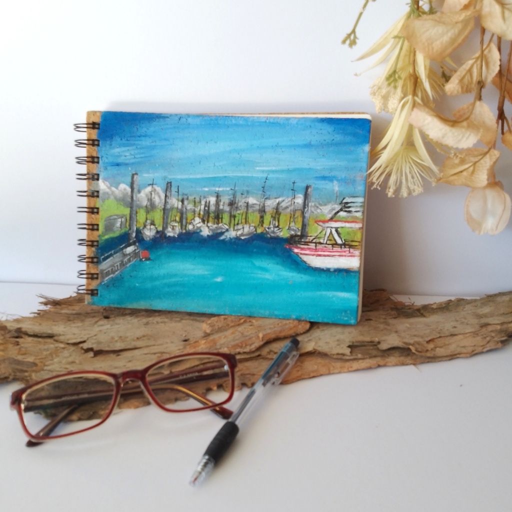Handpainted Landscape Cork Covered Sketchbook