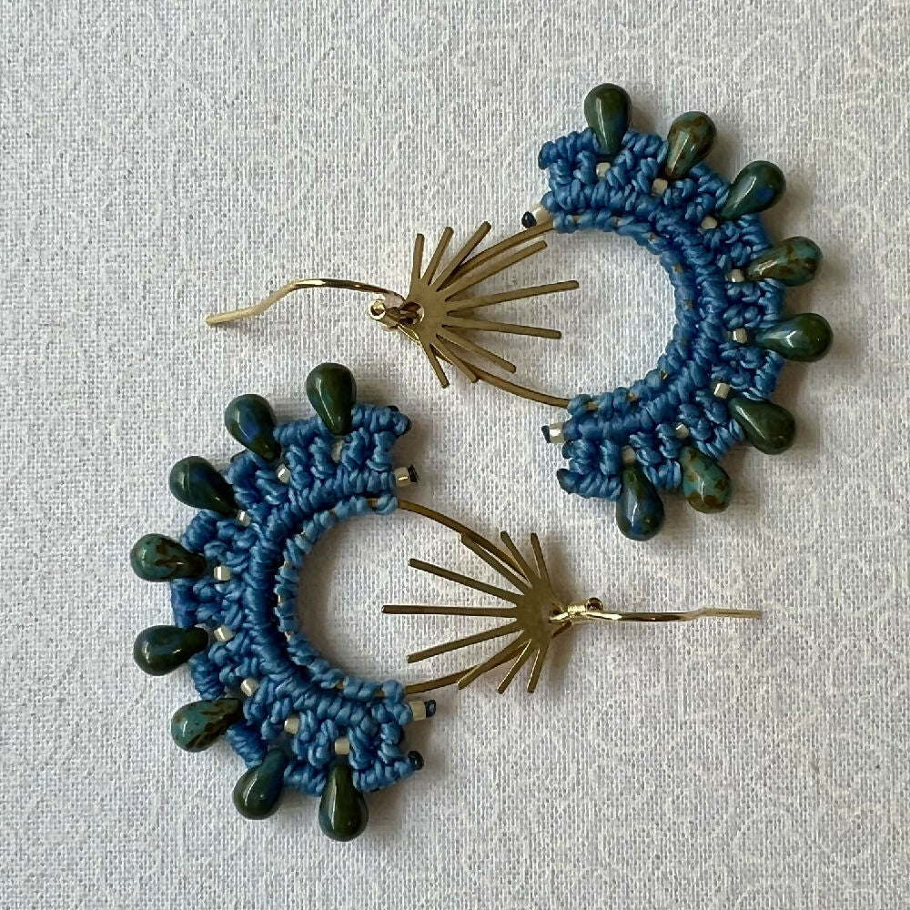 Blue Teardrop Micro Macrame Earrings +Free Microfibre Pouch