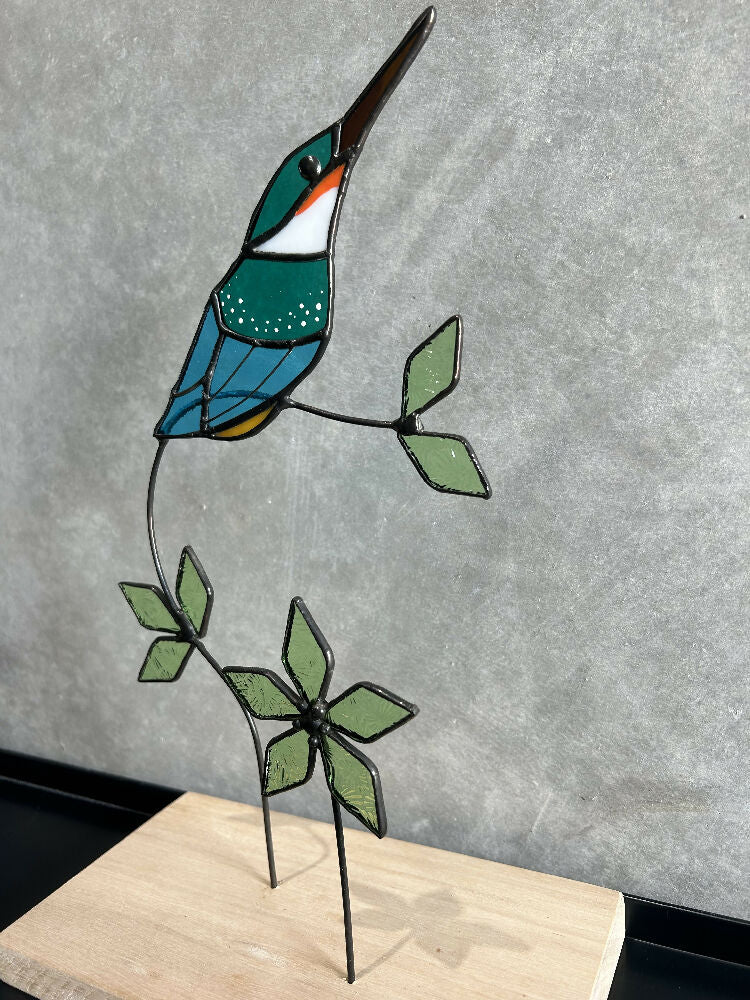 Stained Glass Kingfisher on Wooden Block