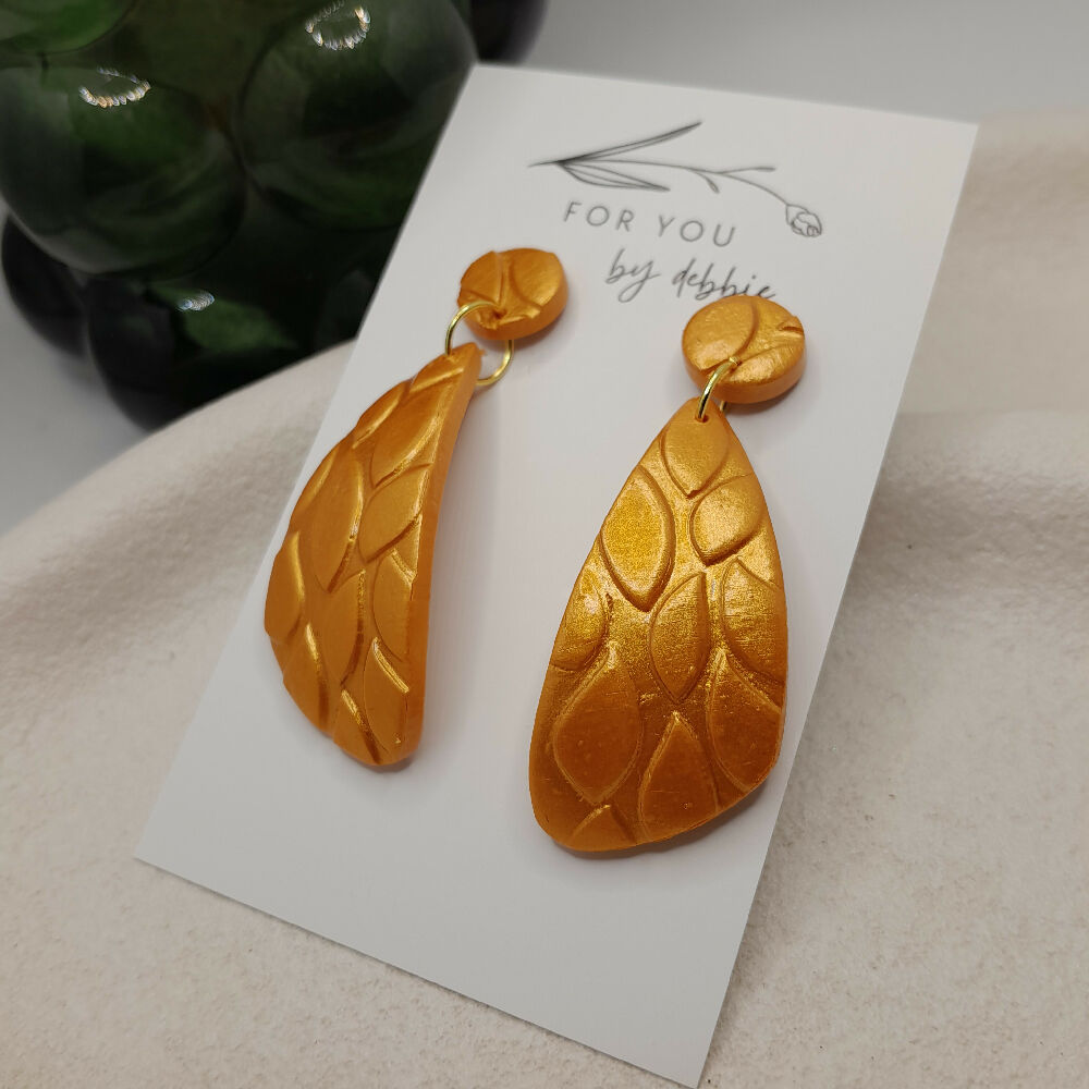 Metallic gold domed polymer clay earrings- hypoallergenic