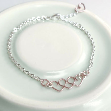 Chain of Hearts bracelet | Sterling silver or Rose silver-plated | Wedding or Anniversary jewellery