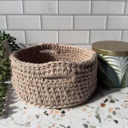 Handmade Crochet basket with handles - beige