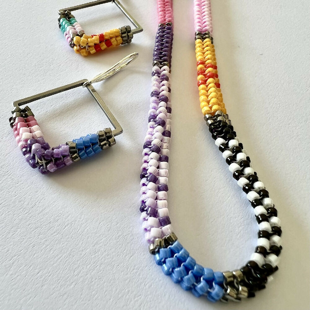 Miyuki - Unique necklace set - square earrings