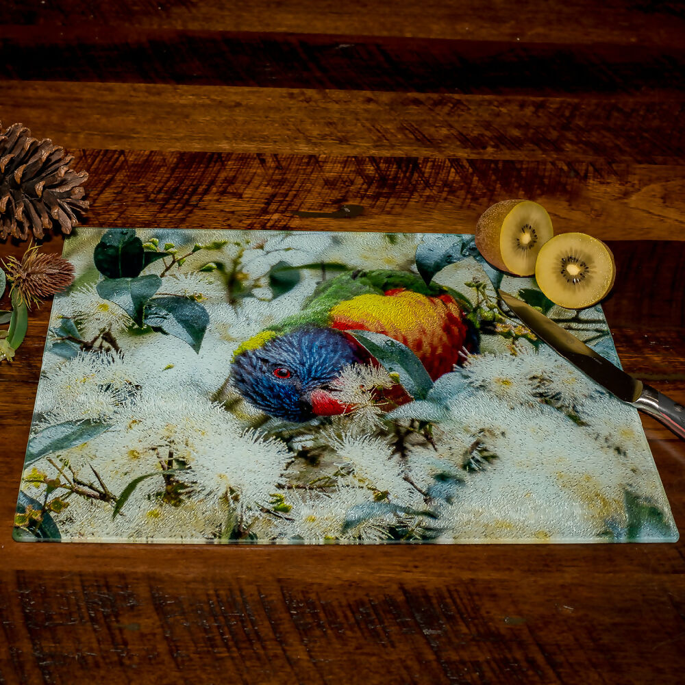 Rainbow Lorikeet Chopping Board - Tempered Glass