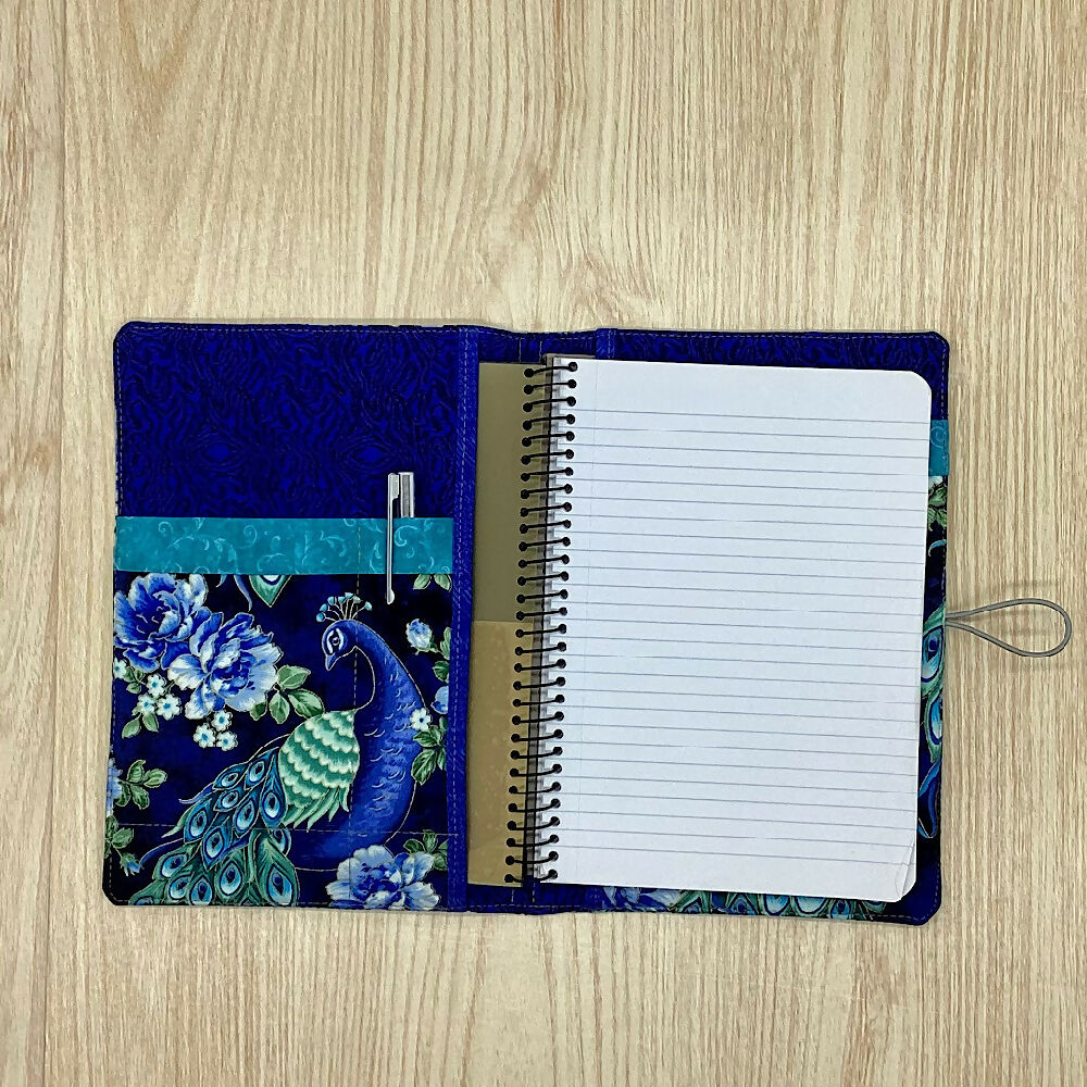 Peacocks refillable A5 fabric notebook cover gift set - Incl. book and pen.