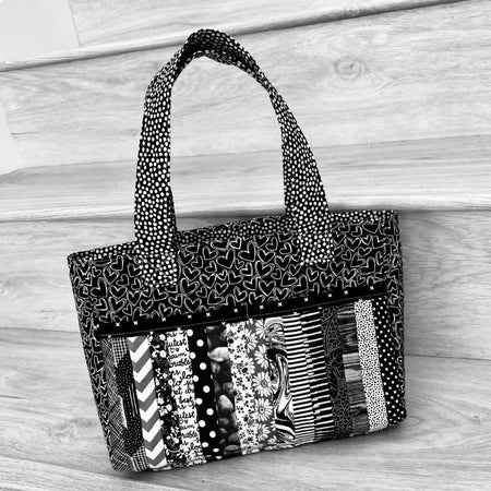 Black and white strip pieced patchwork bag