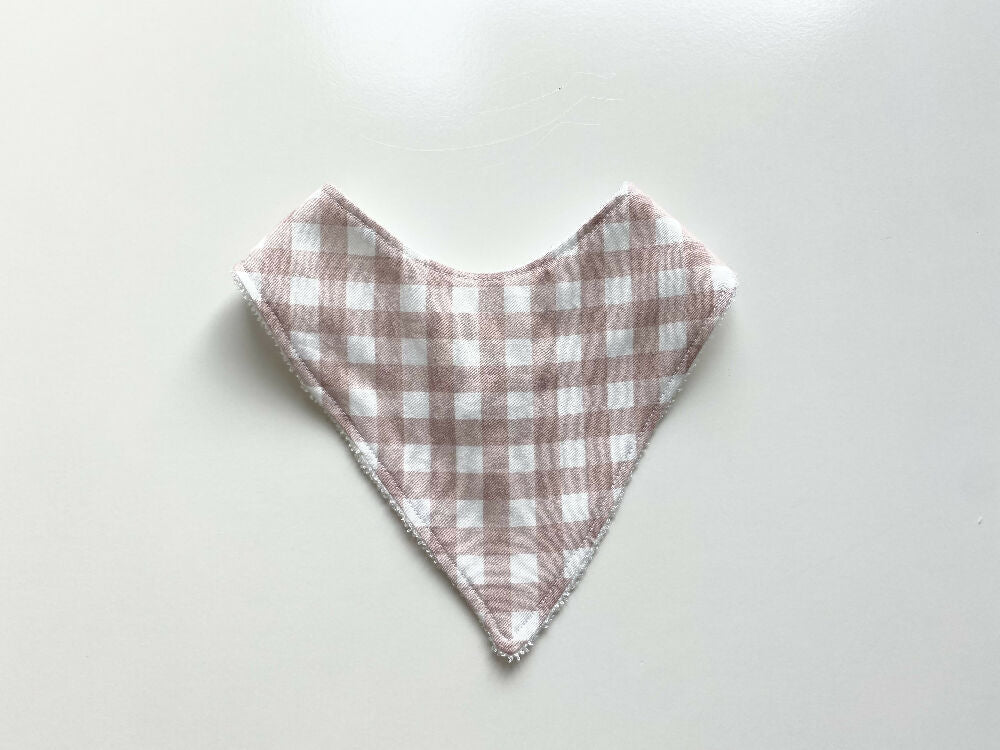 Dusty pink gingham bandana bib