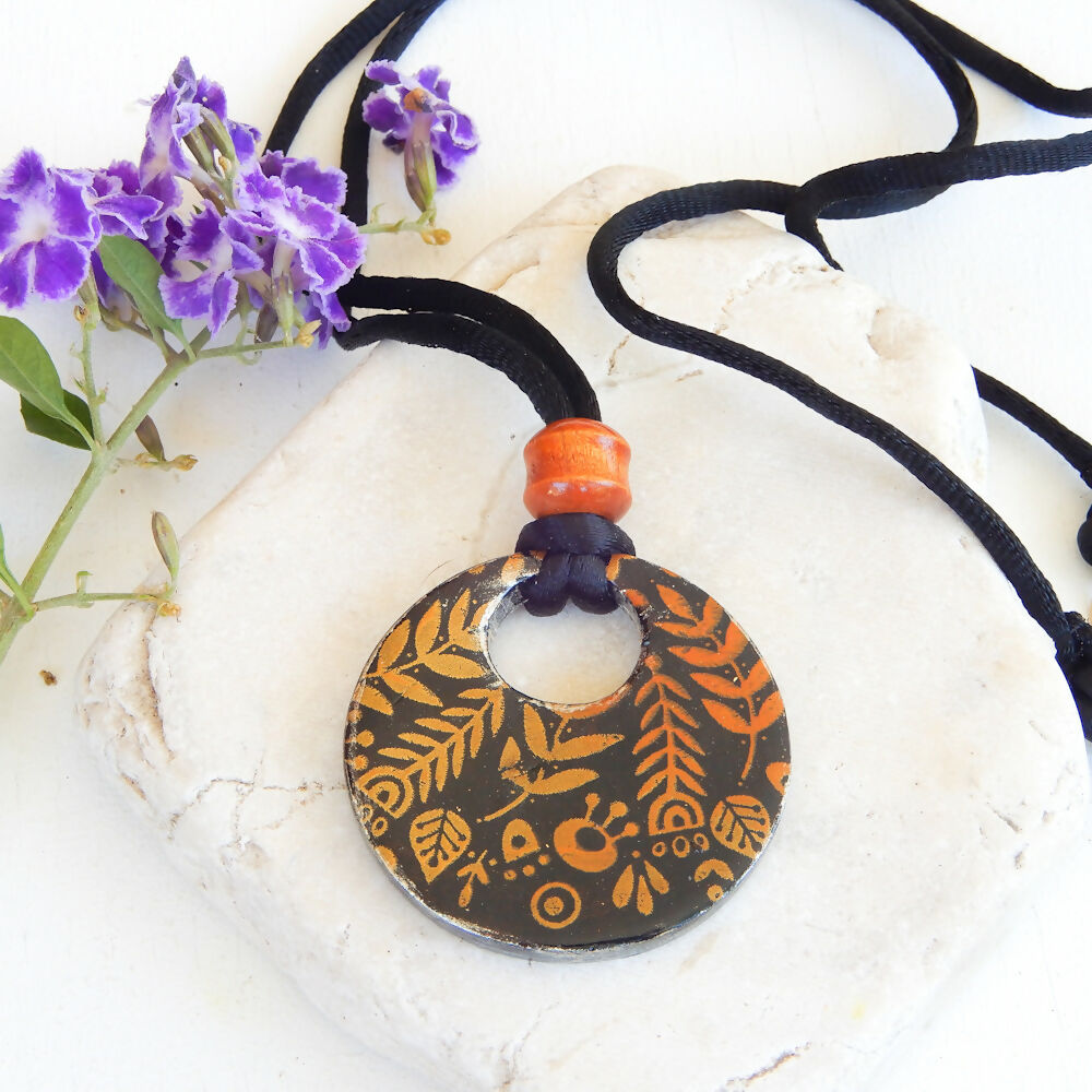 Black Polymer Clay Earrings & Pendant "Trudy"