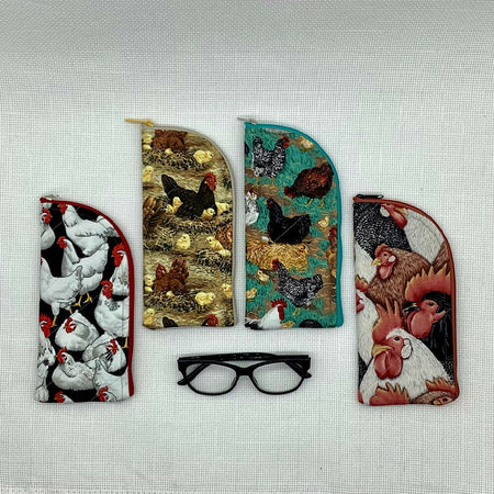 Hen And Chickens curved top zip pouch for glasses, phones, handbag organiser, etc.
