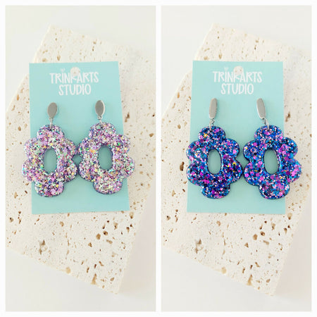 Glitter Resin Flower Dangle Earrings
