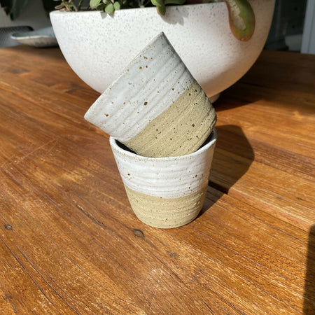 Set Of Two Rustic Brown And White Glazed Hand Crafted Ceramic Coffee Mug 250ml