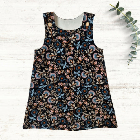 Black Floral Corduroy Pinafore