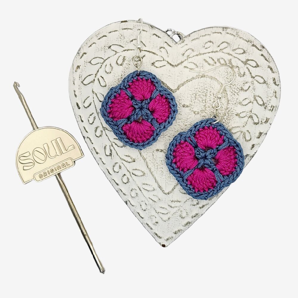 Crochet Earring - Hot Pink Flower