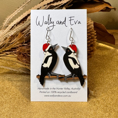 Australian Christmas Magpie Hand Painted Earrings
