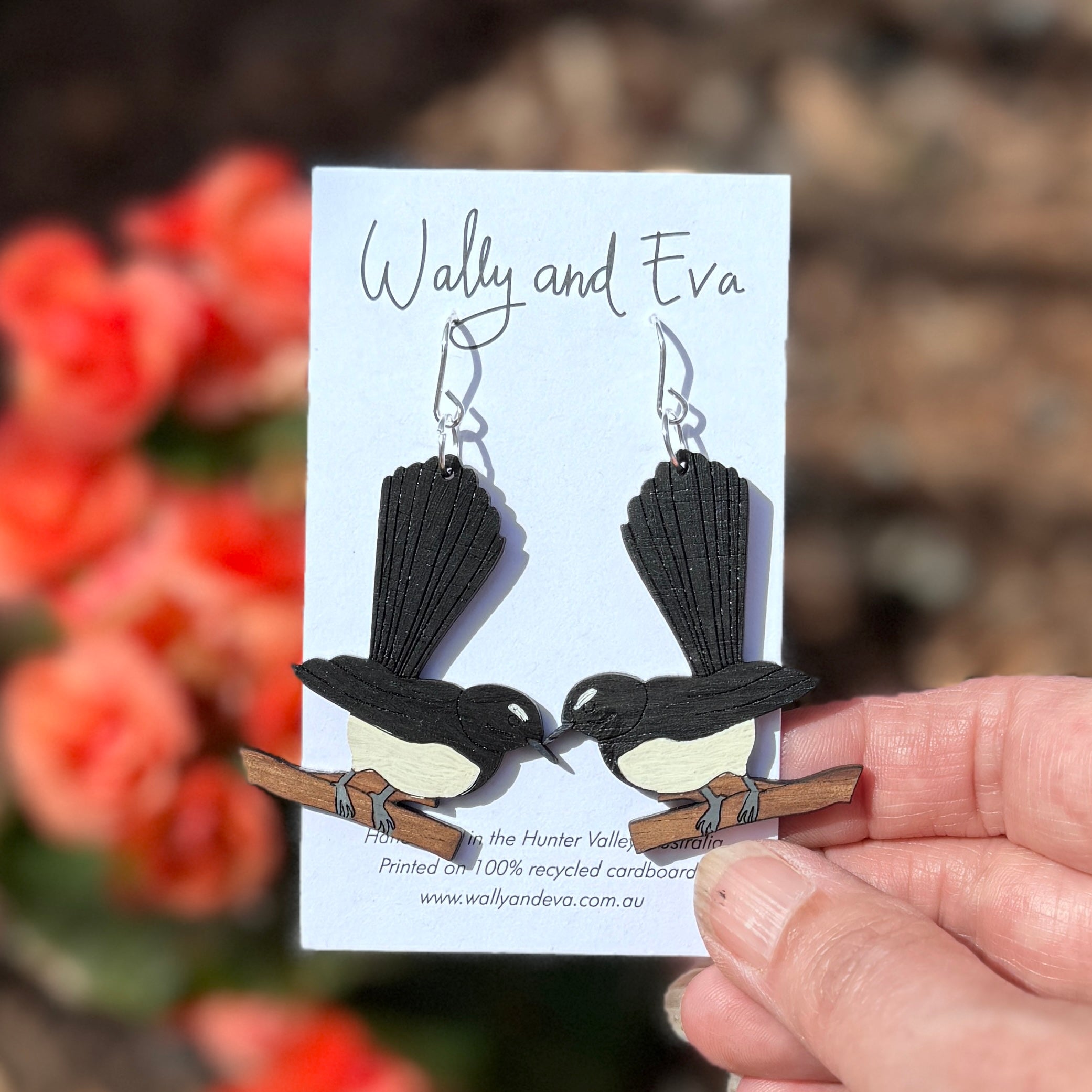 Australian Willie Wagtail Hand Painted Earrings