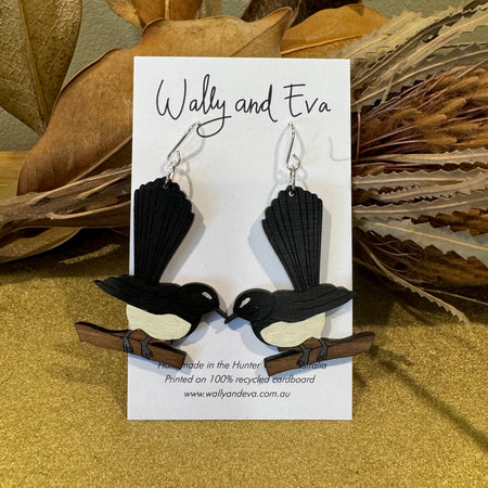 Australian Willie Wagtail Hand Painted Earrings