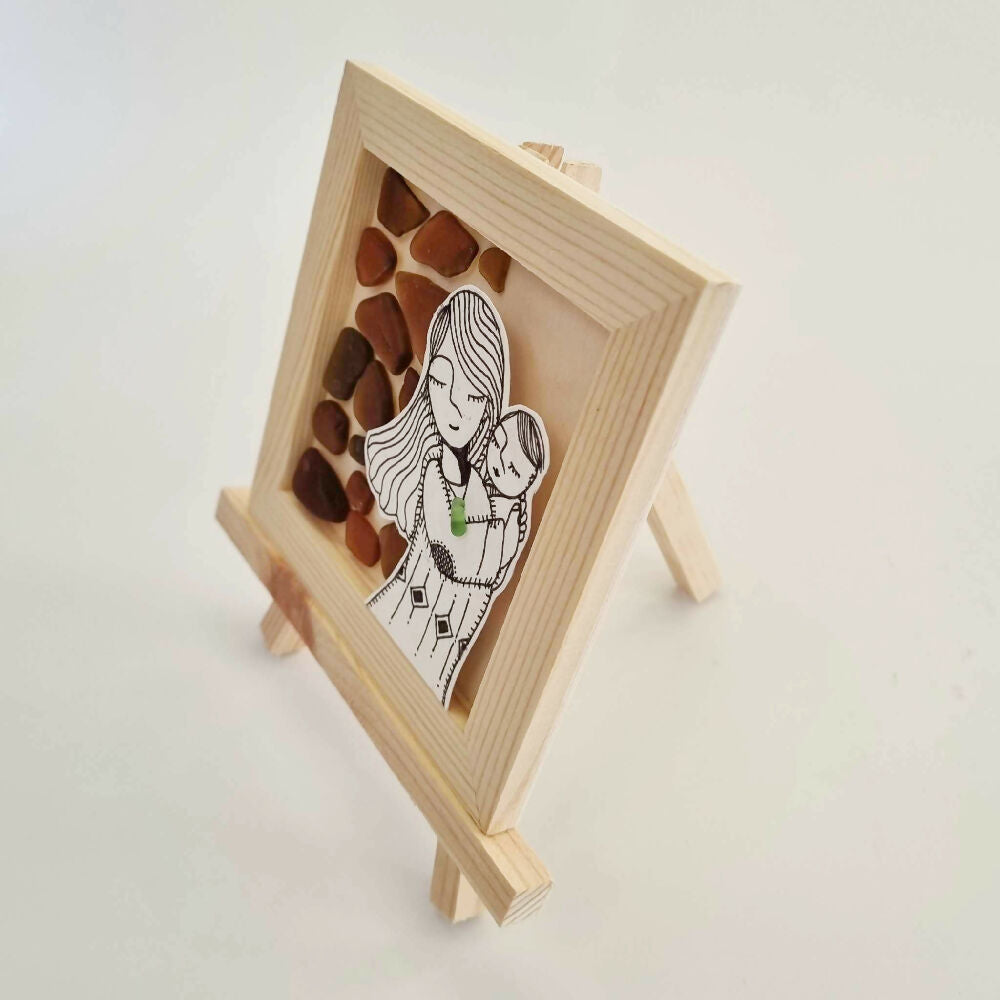 Sea Glass Series : Beautiful Mum with her Baby Original Art with Sea Glass