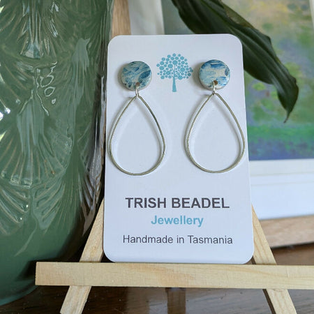 Earrings - Blue Floral metal teardrop on floral stud