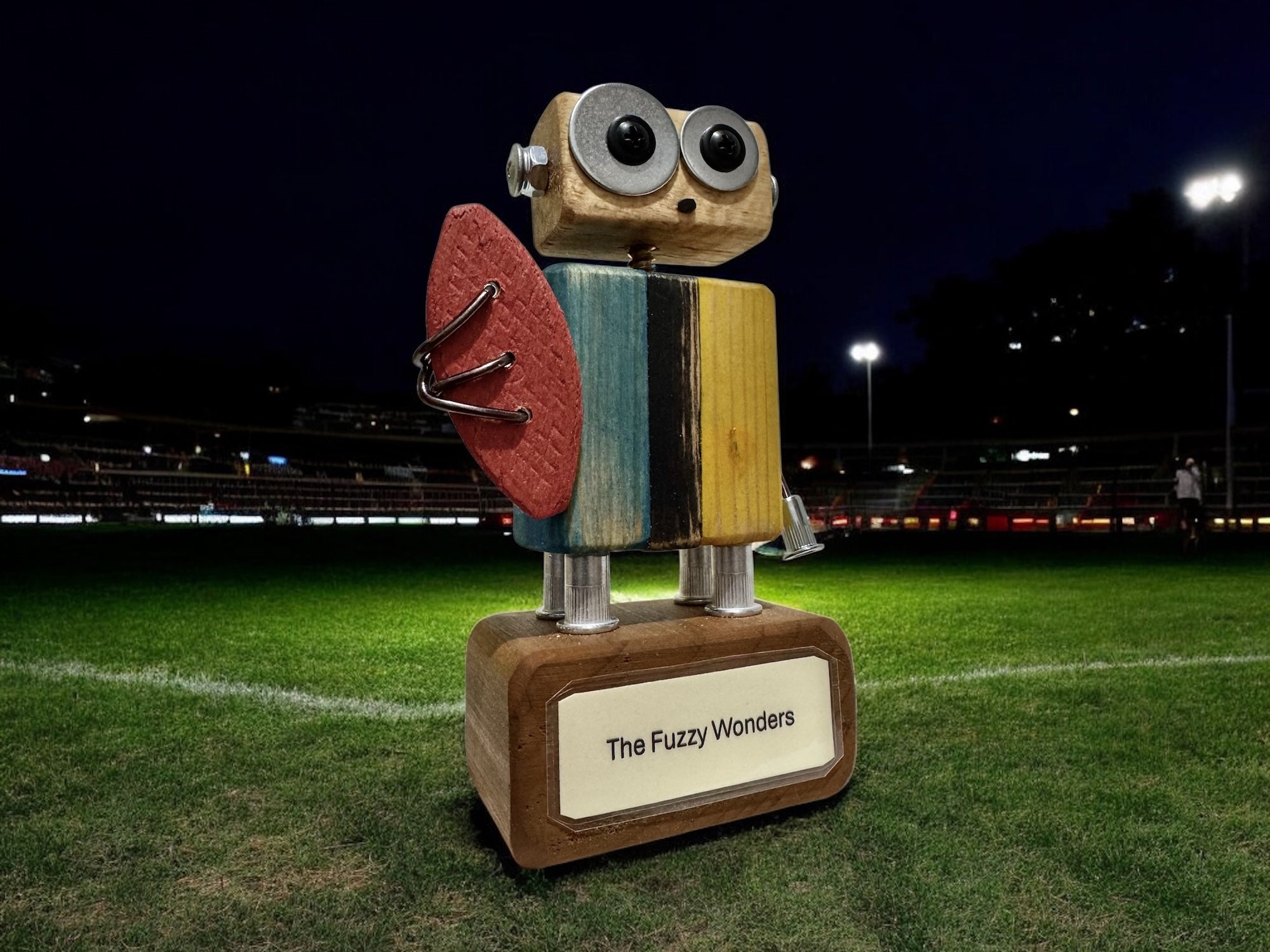 Wesley T-11 - Wooden Footy Robot Trophy (Customisable)