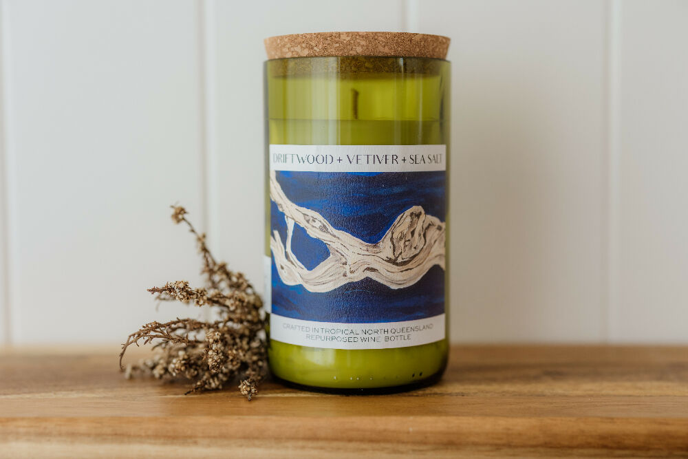 Driftwood + Vetiver + Sea Salt Wine bottle candle