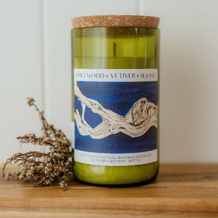 Driftwood + Vetiver + Sea Salt Wine bottle candle