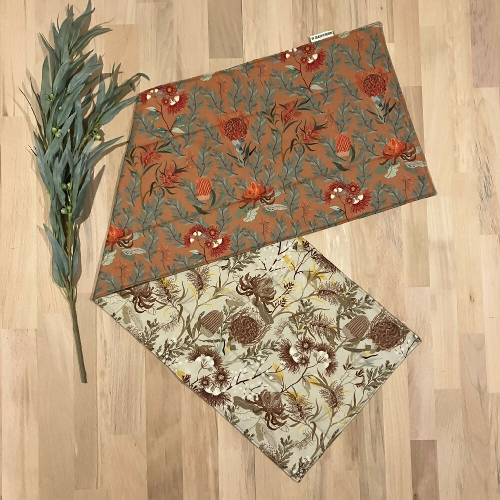 handmade Australian native reversible - sepia & orange