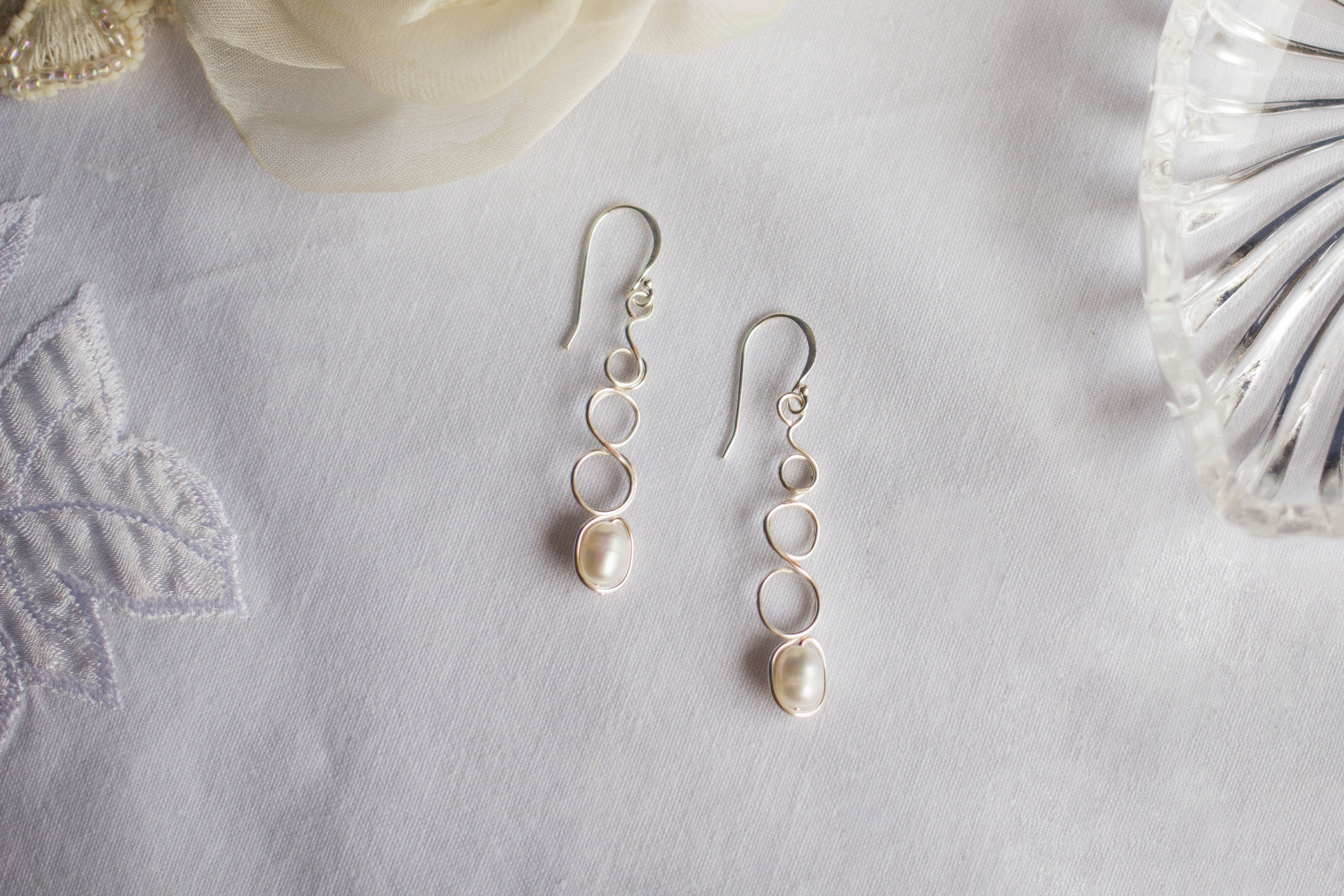 Natural White Pearl Loop Earrings | Wedding Jewellery