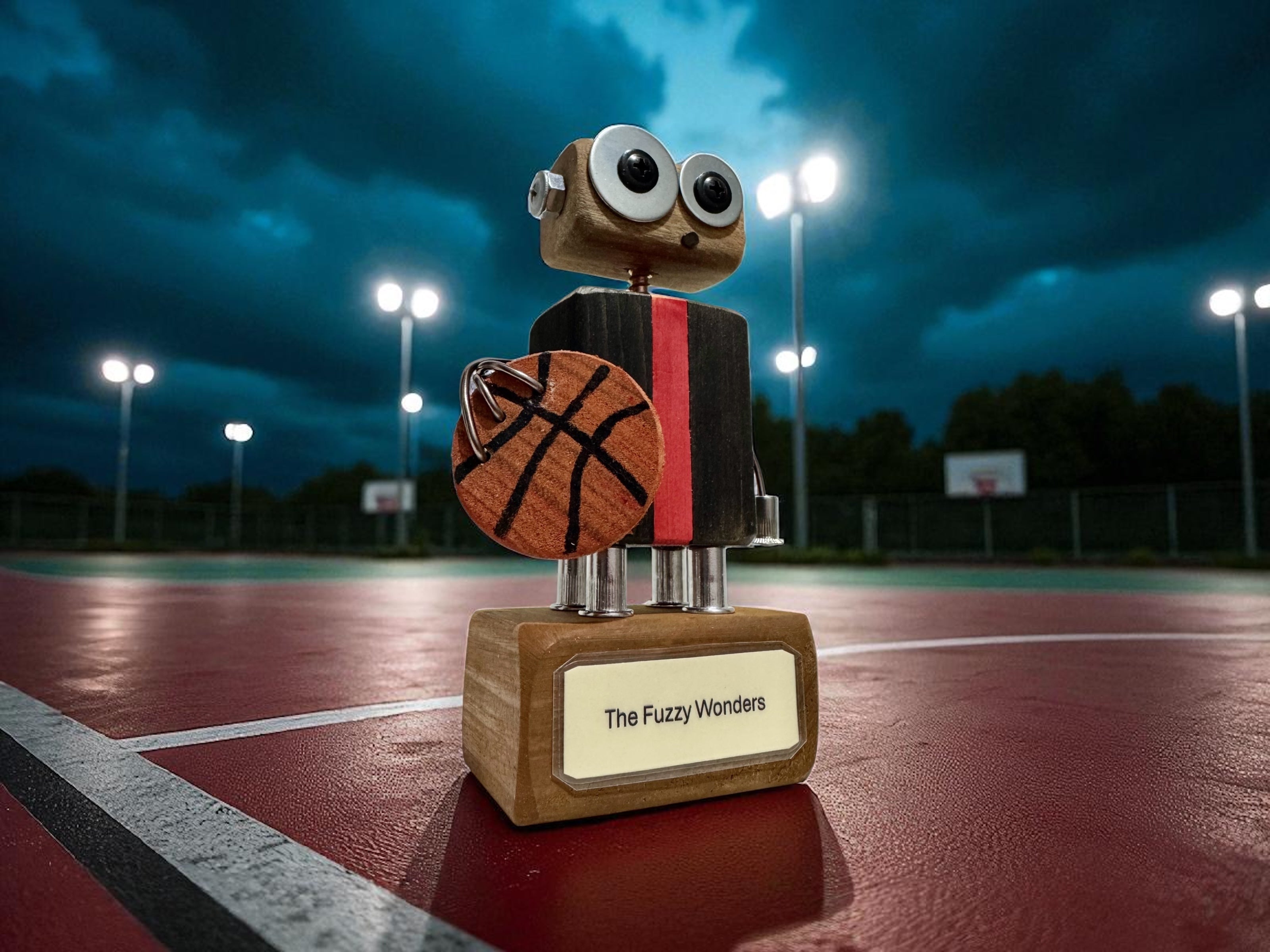 William T-13 - Wooden Basketball Robot Trophy (Customisable)