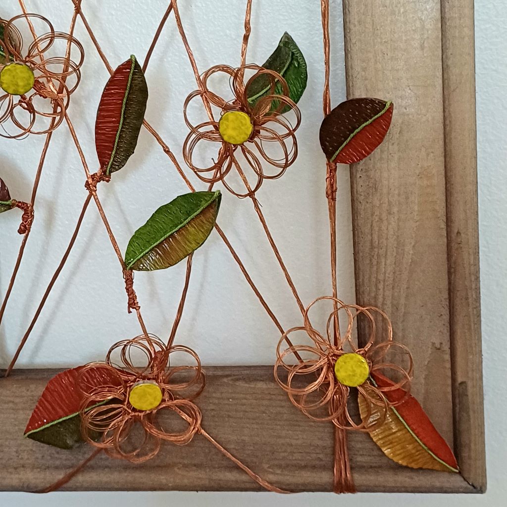 Window and Copper Vine, wooden frame, palm leaf wall art