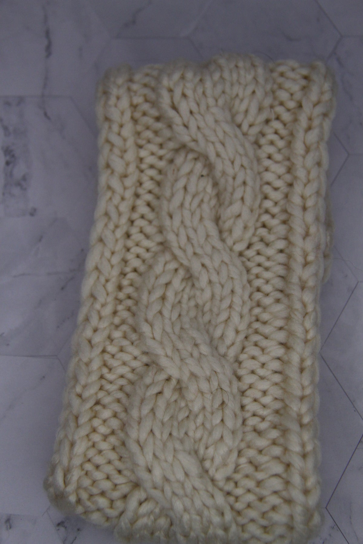 Hand Knitted Wool Mix Headband - Winter White Cable