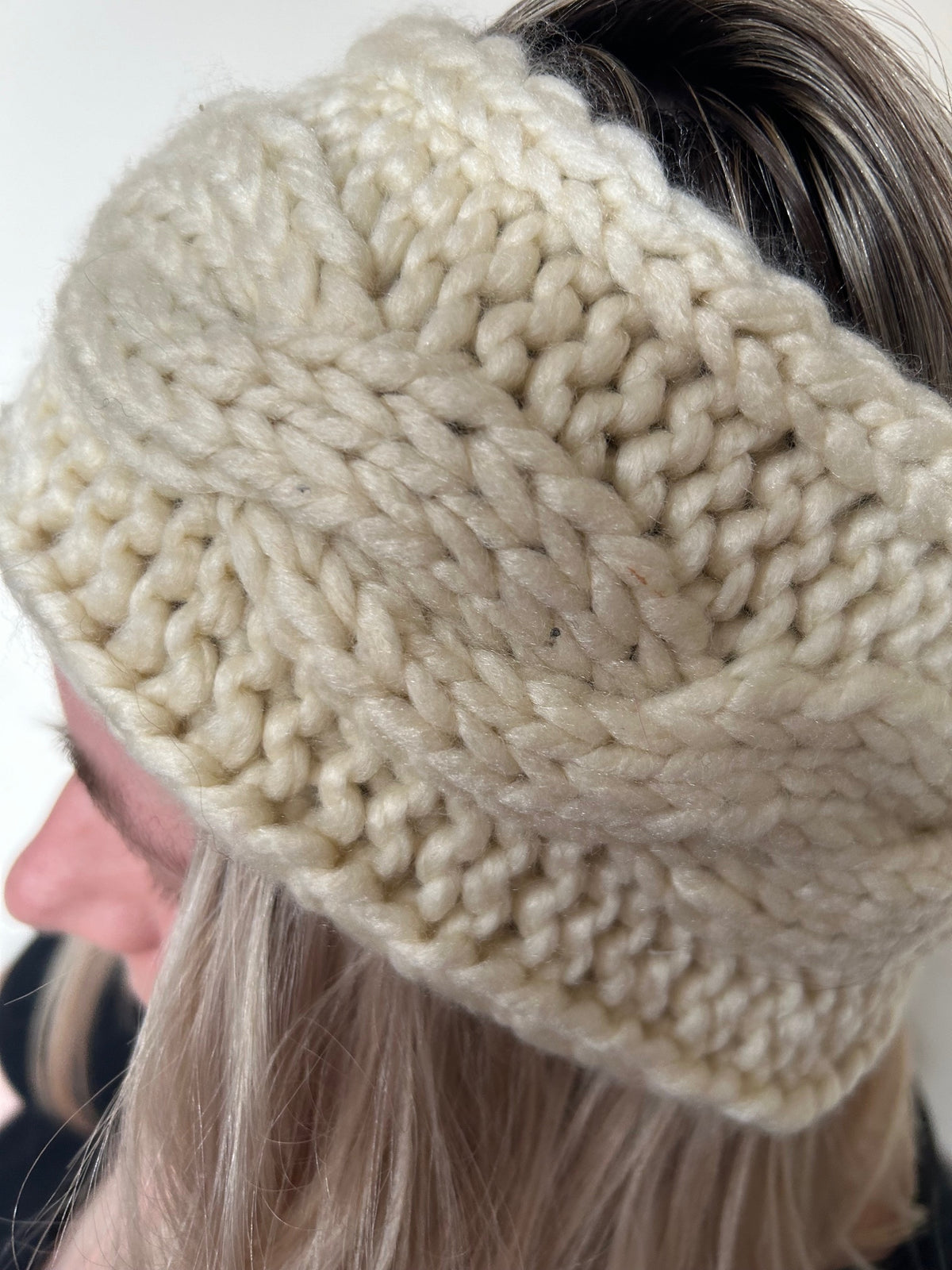 Hand Knitted Wool Mix Headband - Winter White Cable