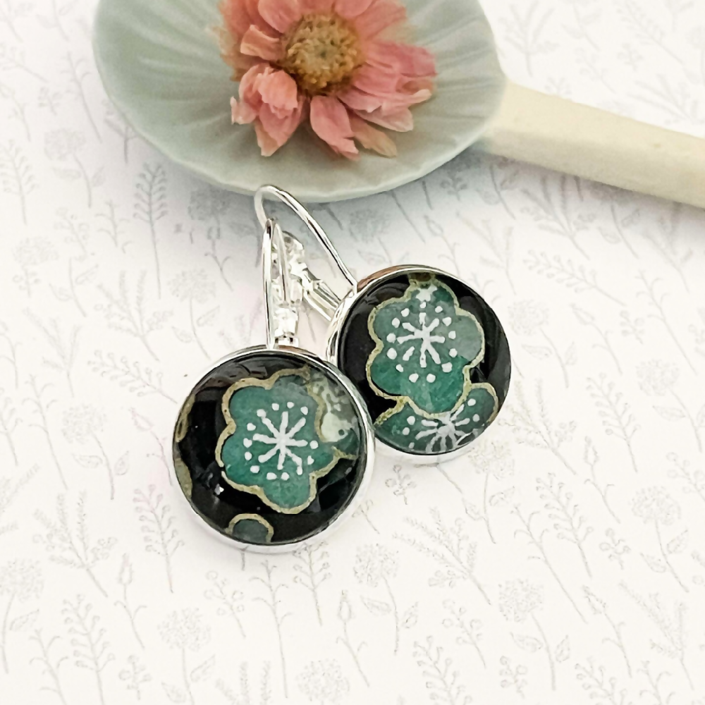 Green Flower Earrings • Cherry Blossom Earrings