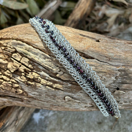 Chainmaille Kogami Weave with Dark Amethyst beads