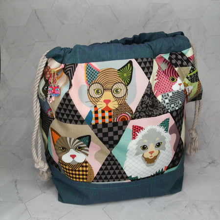 Large Knitting Project Bag -Cool Cats