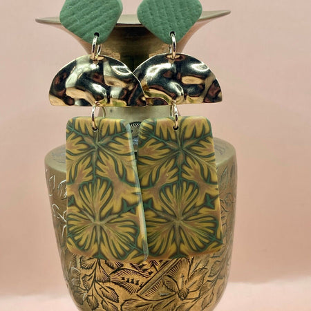 Olive and gold 3 tier dangle studs