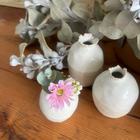 White Glazed Bud Vases (3 pieces)