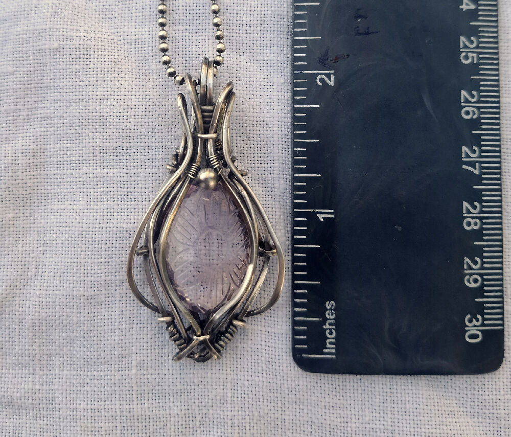 Intaglio carved Amethyst in Sterling Silver with SS chain