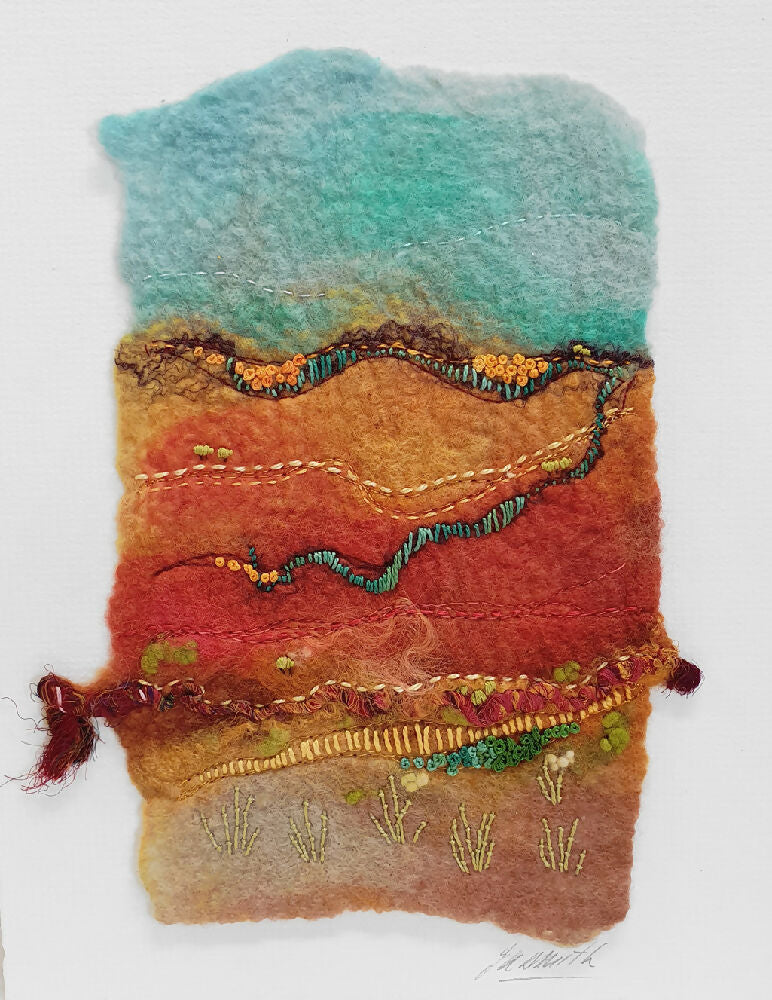 Embroidered contemporary landscape painting - Seasons 1 - Australian desert - Julie Ann Smith 2