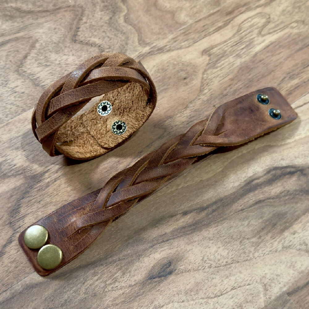 Brown Mystery Braid Leather Cuff Bracelet