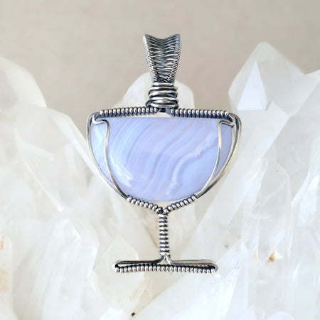 Blue Lace Agate Chalice Pendant - Handcrafted with Australian Made Sterling Silver