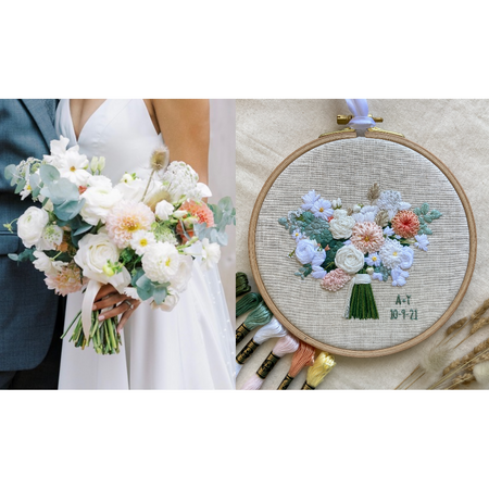 Custom wedding bouquet embroidery artwork