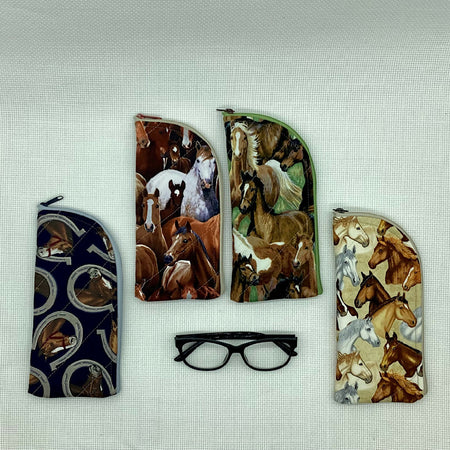 Horses curved top zip pouch for glasses, phones, handbag organiser, etc.