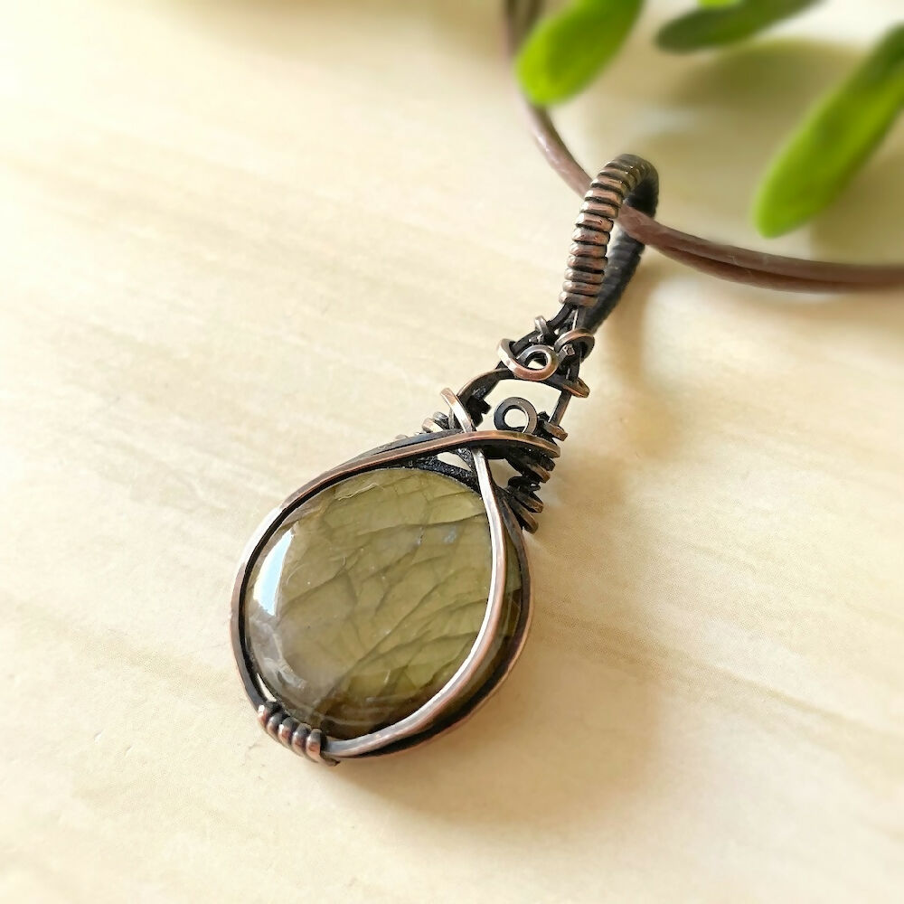 Beautiful 53x20mm Wire-Wrapped Labradorite Pendant